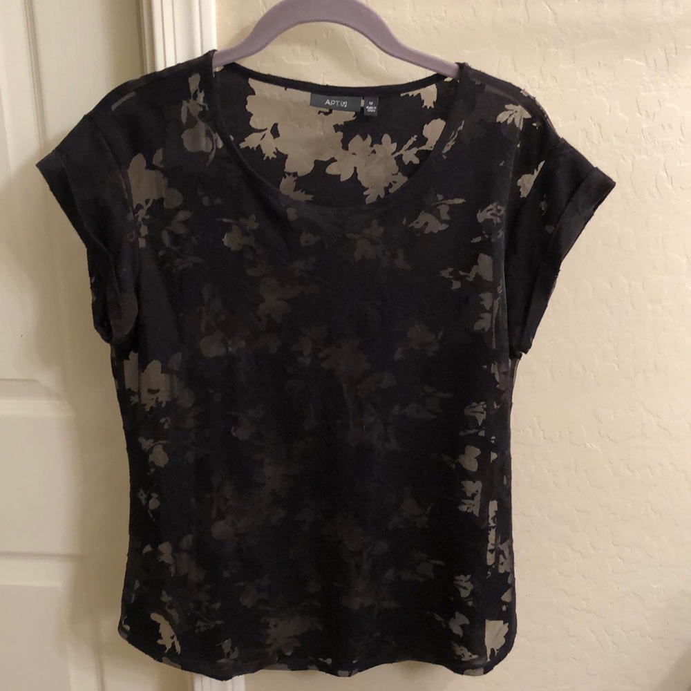 Scoop neck floral sheer printed shirt